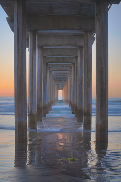 Photographic print for sale of the La Jolla Pier in San Diego at sunset.