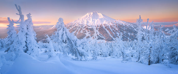 mt bachelor snowy winter sunrise from tumalo mountain. 