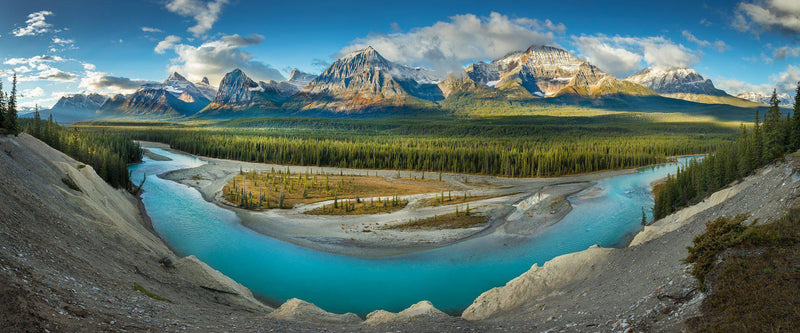 Photograph of the Athabasca river in Jasper National Park in Canada. 