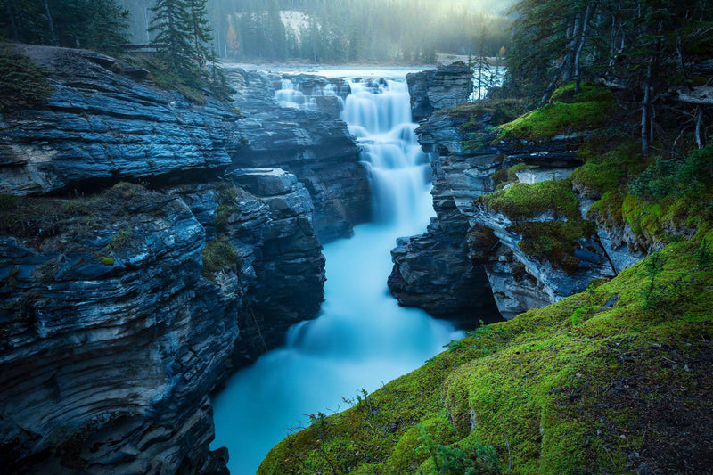 Athabasca Falls at sunrise in Jasper, Canada