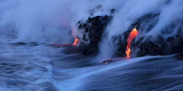 Hawaii Landscape Photography by Lijah Hanley. Kilauea lava pours into the ocean on the Big Island of Hawaii.  
