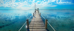 Photograph of a pier in the tropical florida keys. 