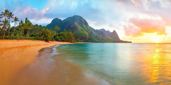 Hawaiian landscape photograph by Lijah Hanley. Ke'e beach in Kauai at sunset. 