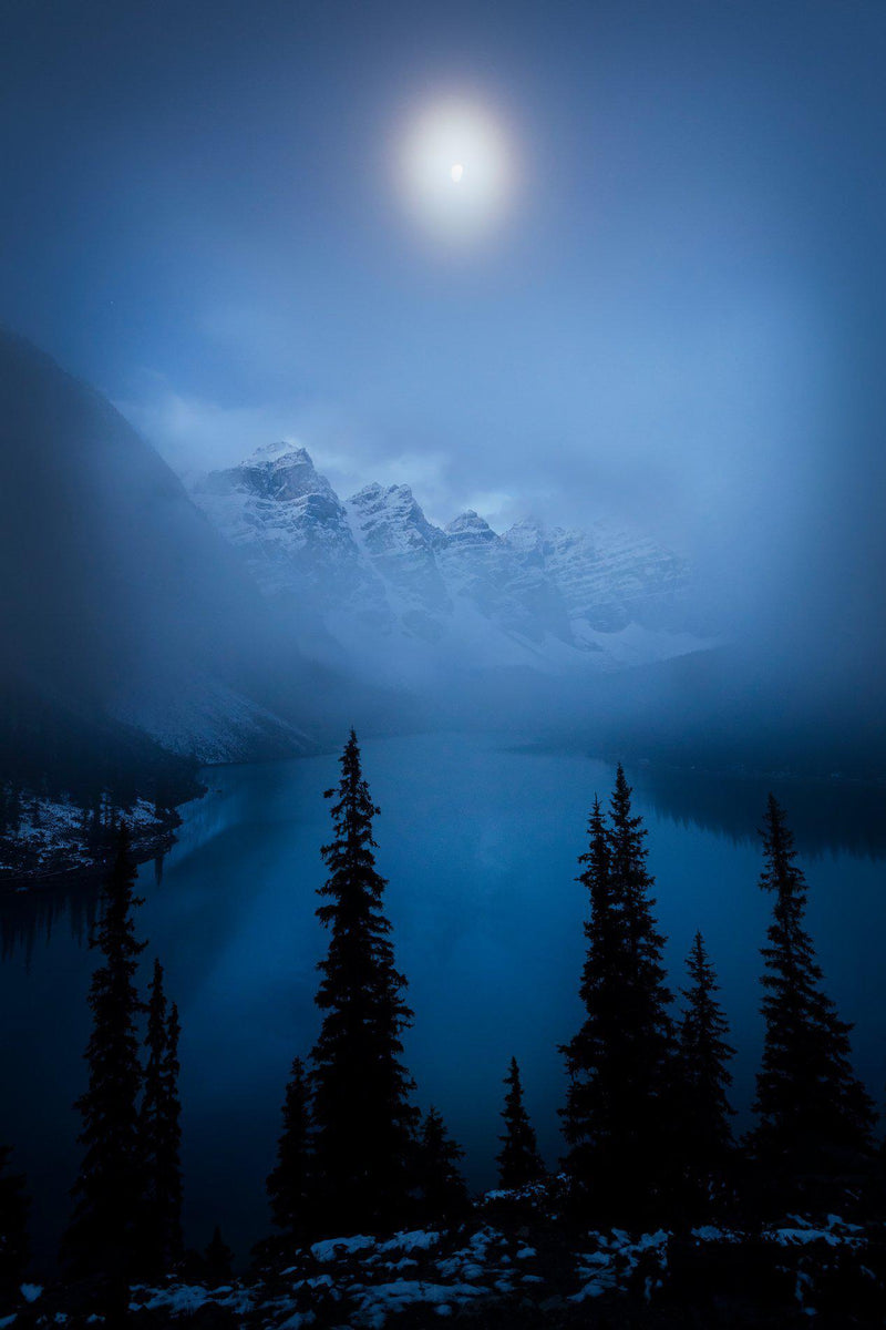 Maraine Lake lit by moonlight