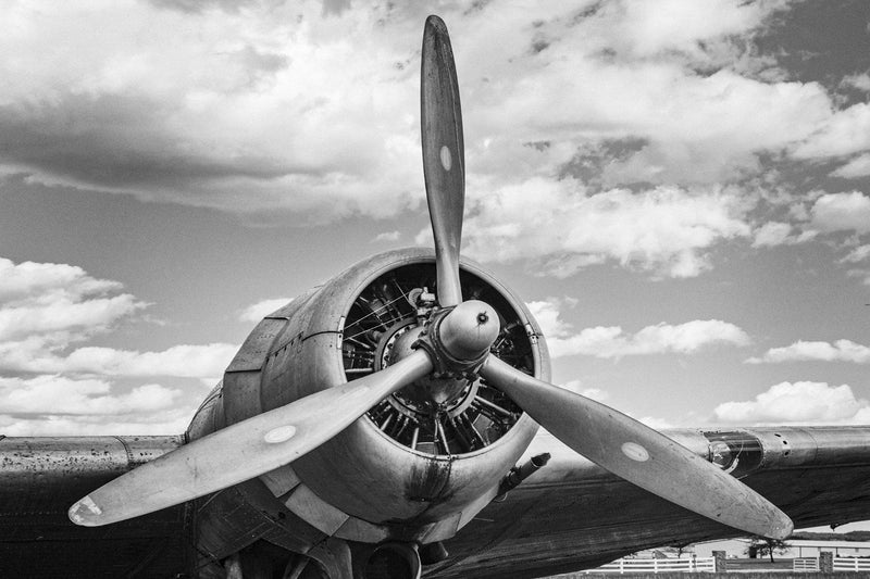 Fine art aviation photgoraphy of a dc-3 or c-47 propeller. propeller