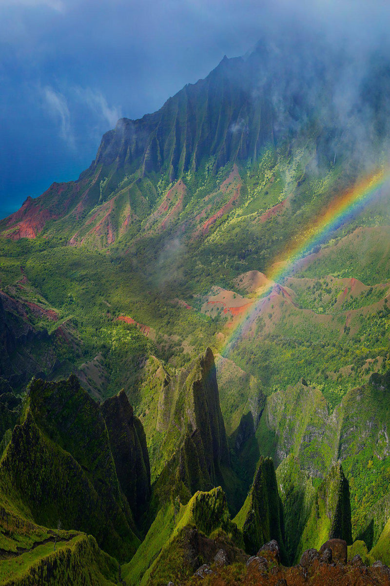 Hawaii Landscape Photography. The Napali Coast with a rainbow on Kauai