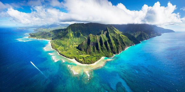 Kauai Hawaii Landscape Photography. The Napali coastline viewed from a helicopter. 