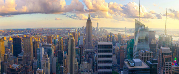 Photograph of the New York skyline and the Empire State building as seen from the Top of the Rock. 