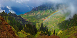 A rainbow along the napali coastline in Kauai, Hawaii. By Lijah Hanley.